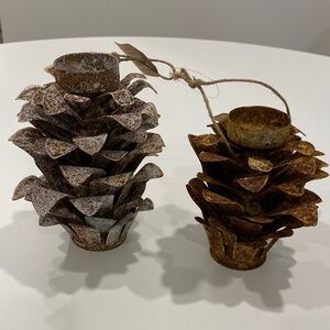 NEW Rustic Metal Pinecone Candle Holders